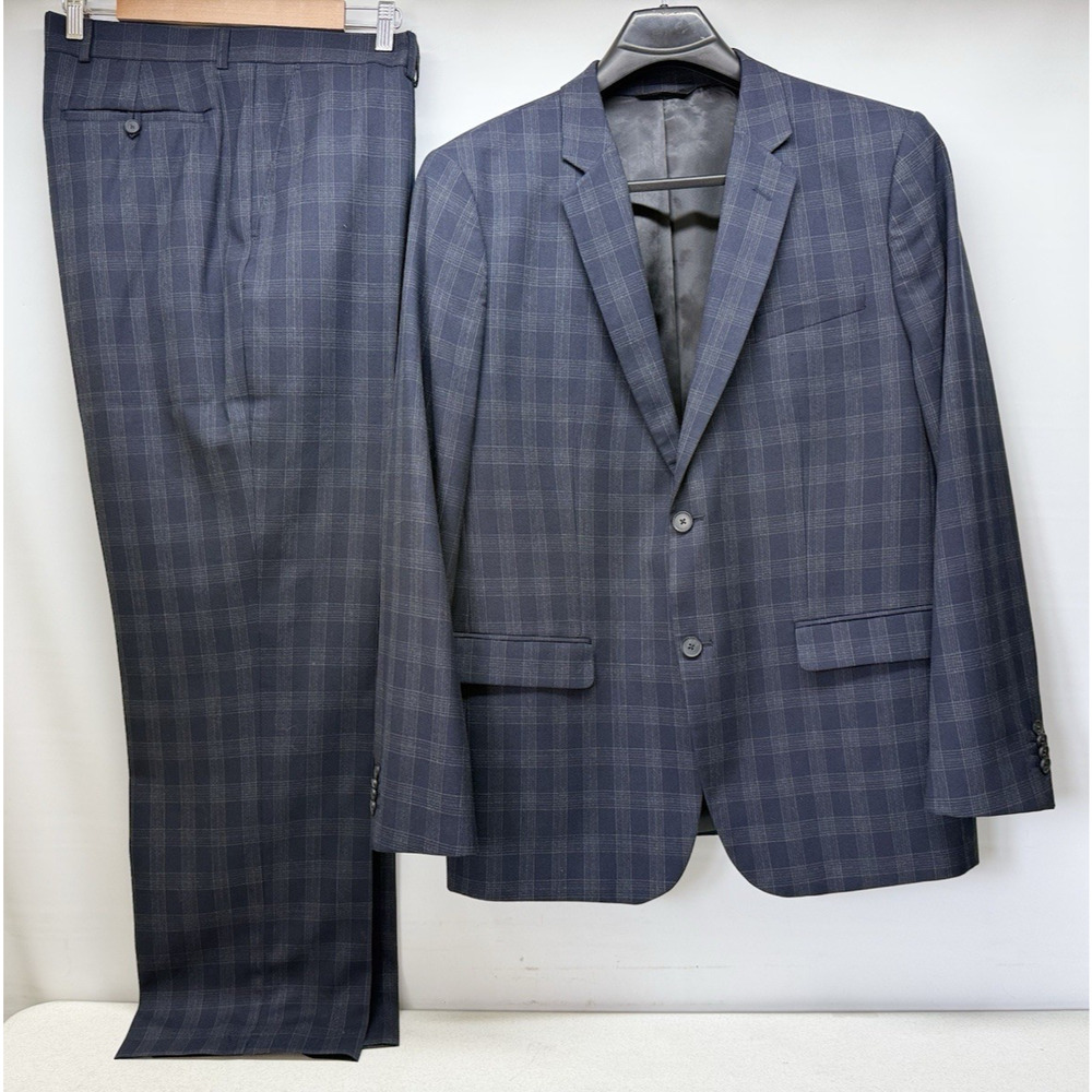 Banana Republic 2pc Suit Mens 46R / 36x32 Tailored Fit Wool Blend Blue Plaid